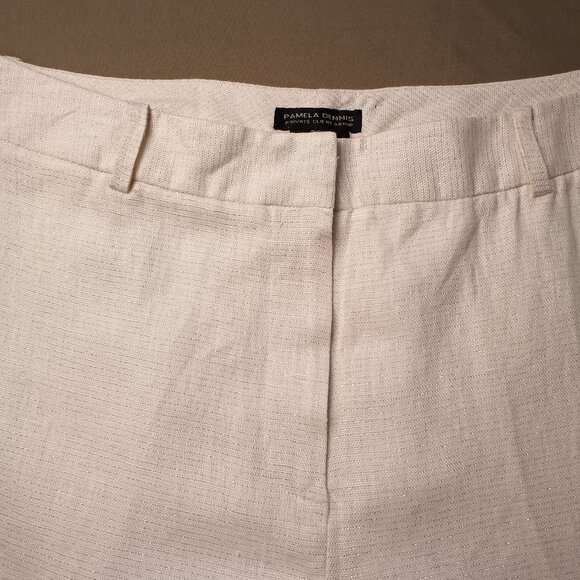 Winter White Sparkly Linen Pants Size 20W High Rise Wide Leg Pamela Dennis - Picture 4 of 9